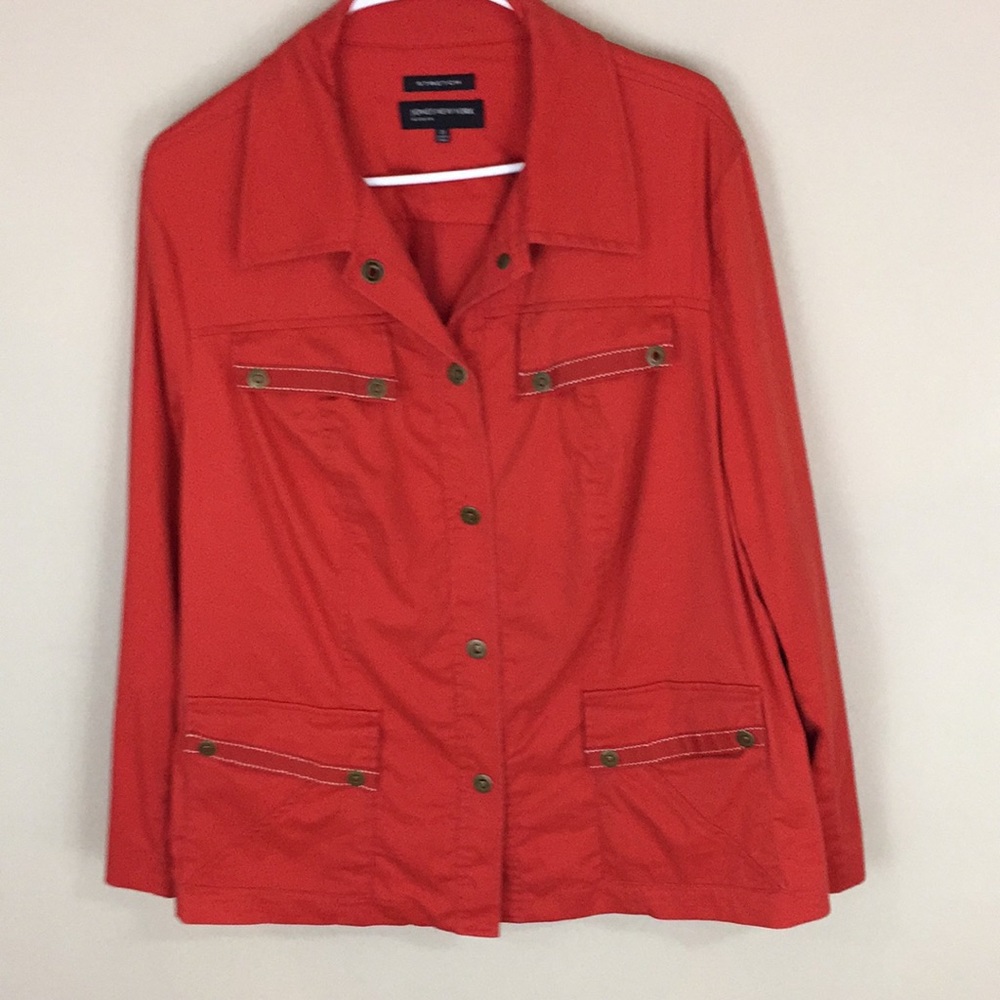 Jones New York Woman Cotton Red  Orange Snap Front  Utility Jacket Size 2X